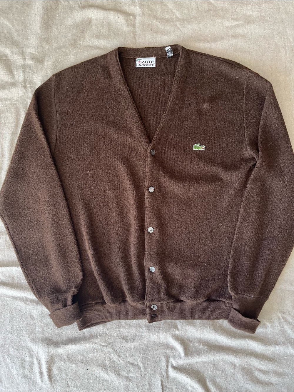 Vintage IZOD Lacoste Brown Cardigan Sweater XL